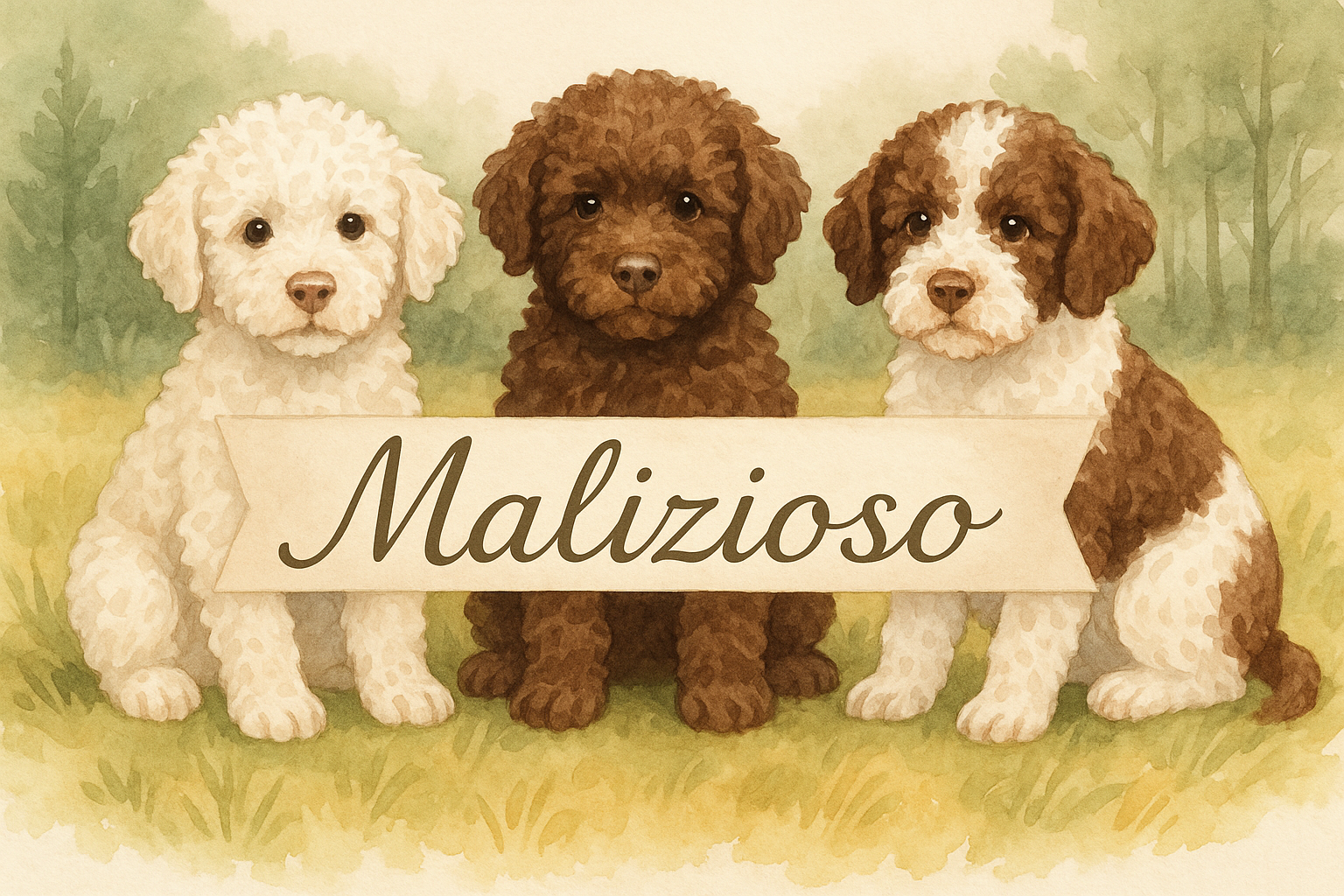 logga med tre hundar på och kennelnamnet Malizioso